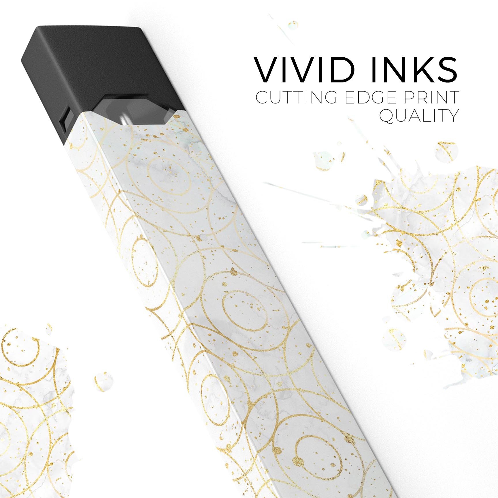 Karamfila Watercolor & Gold V8 skin wrap for JUUL device, showcasing vibrant colors and premium design.